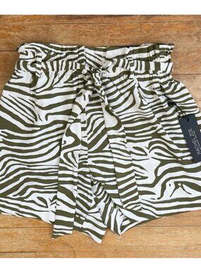 RACHEL ZOE Shorts NWT Brown & White Zebra Print Size XS Wide Leg Paper Bag